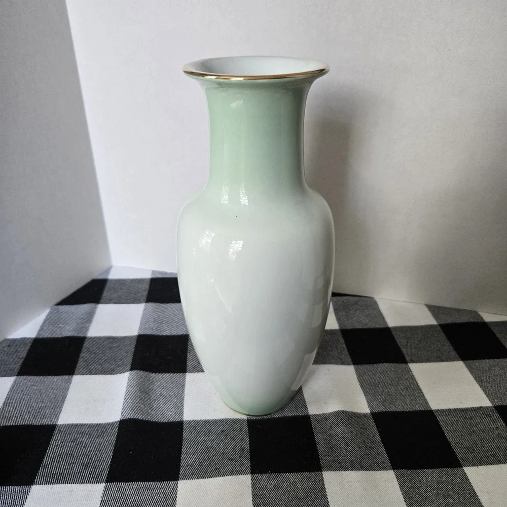 VTG MCM TOYO Japan Ceramic Vase Gold Trim Flowers‎ Birds Garden Gift